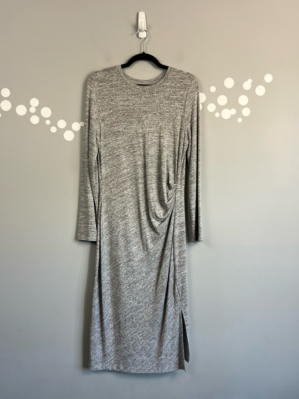 Banana Republic Gray Ruched Side Long Sleeve Knit Midi Dress M
